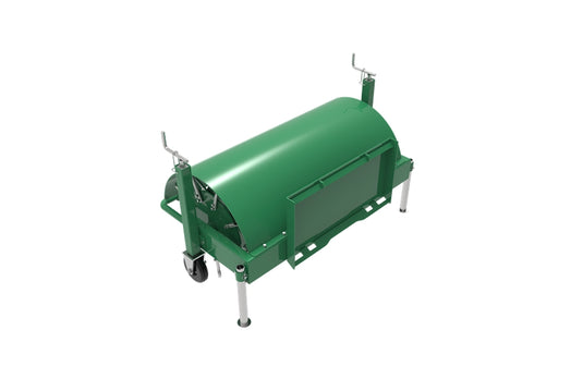 Core Aerator for Compact Skid Steer penetrating the ground pulling plugs of grass and soil