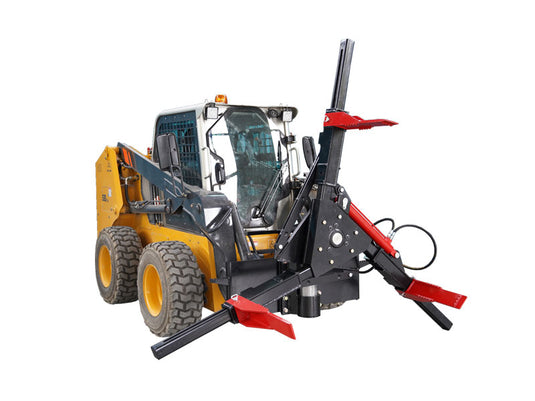 Tire Grabber attachment safely change and store large tires in a way for skid steer